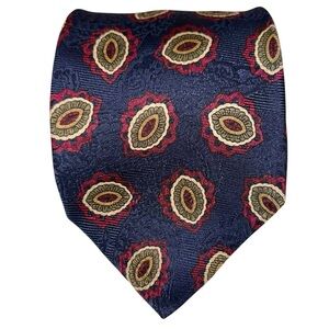 Robert Talbott Best of Class Mens Tie Italy Silk Navy Medallion 61x3.75” USA